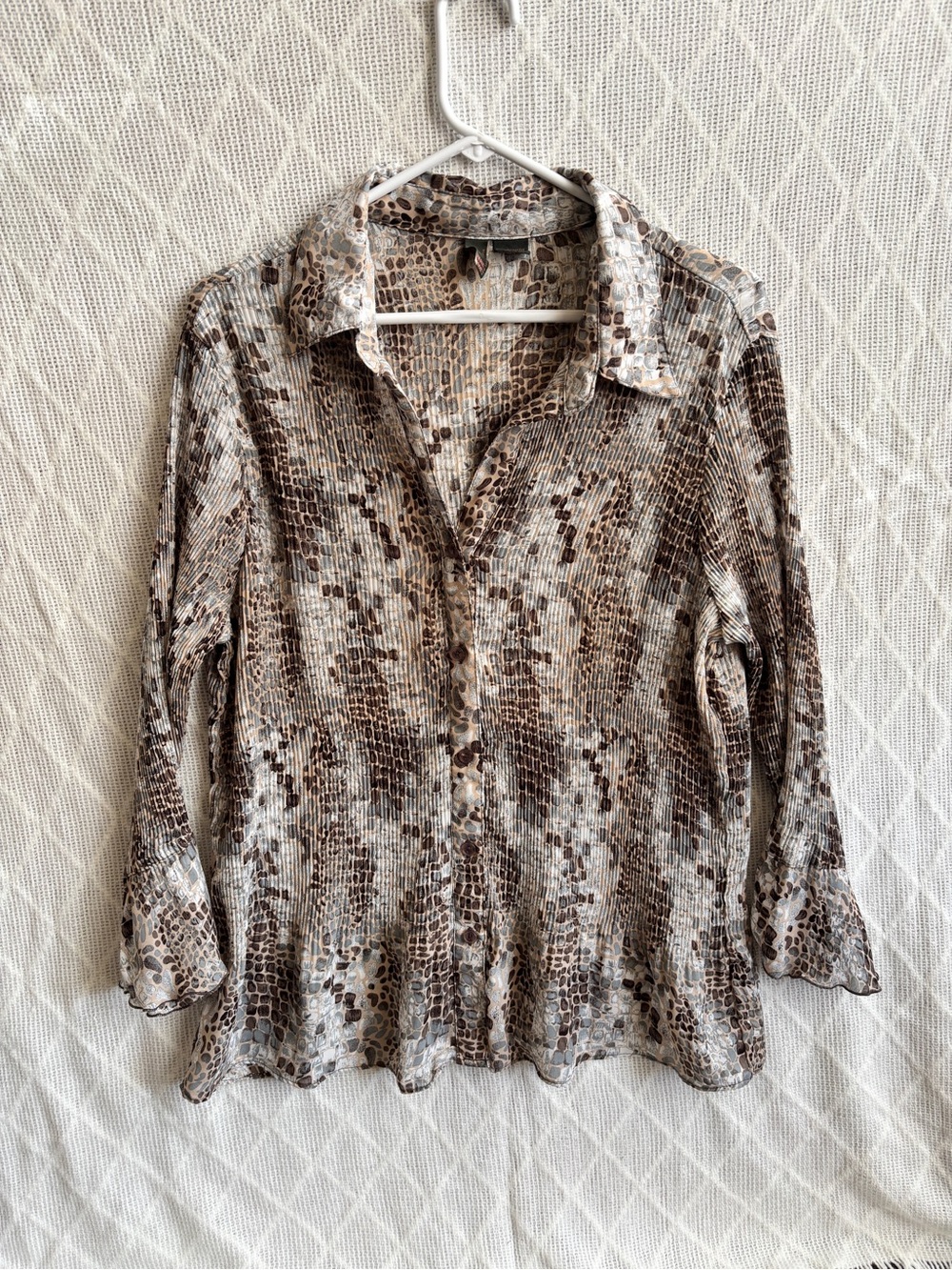 Women's Brown Snake-Print Button-Front Shirt - Classic Collar